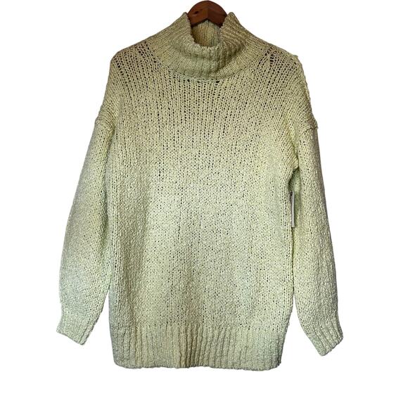 Anthropologie NWT Sweater Mock Neck Yellow Green Loose Weave Oversized‎ Size XS - Picture 1 of 8